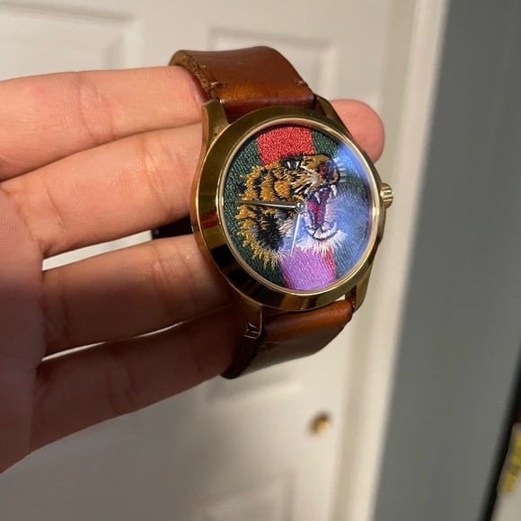 GUCCI Unisex Swiss Le Marché Des Merveilles Brown Toscano Leather Strap Watch - Picture 3 of 6